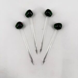 Green Pimento OLIVE Martini Glass Cocktail Picks Set of 4 Swizzle Sticks MCM Bar